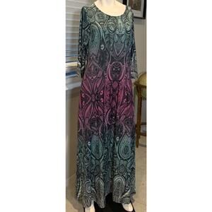 R&B Collection Blue and purple Ombre Maxi dress with sleeves sz XL